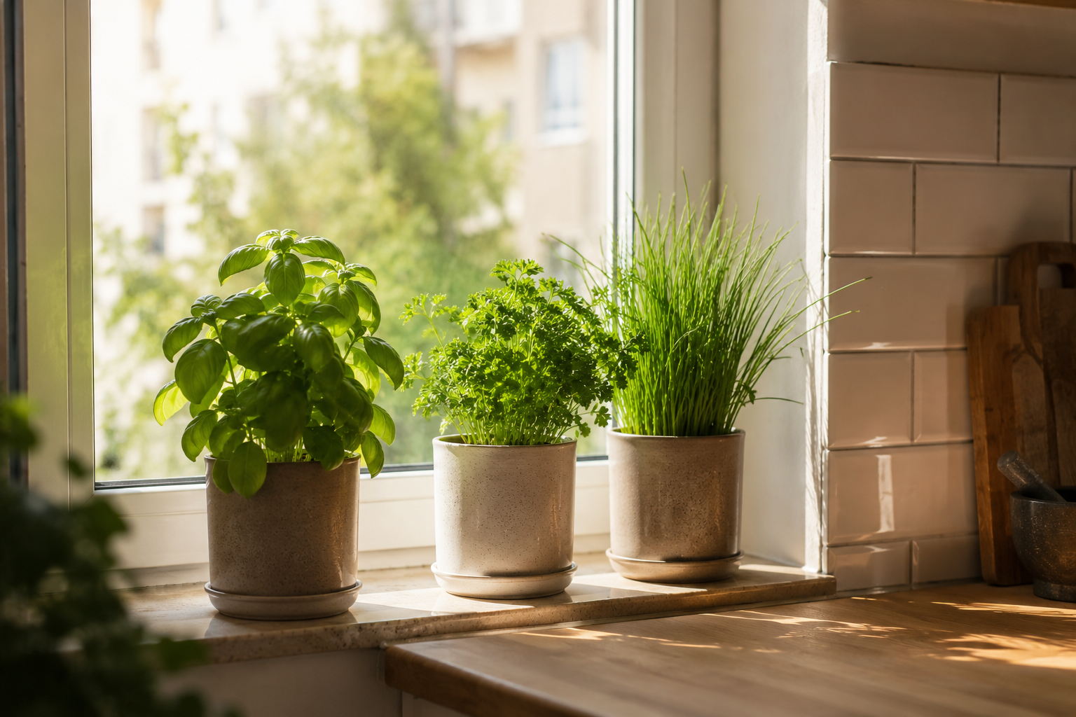 horta em apartamento pequeno com ervas na janela
