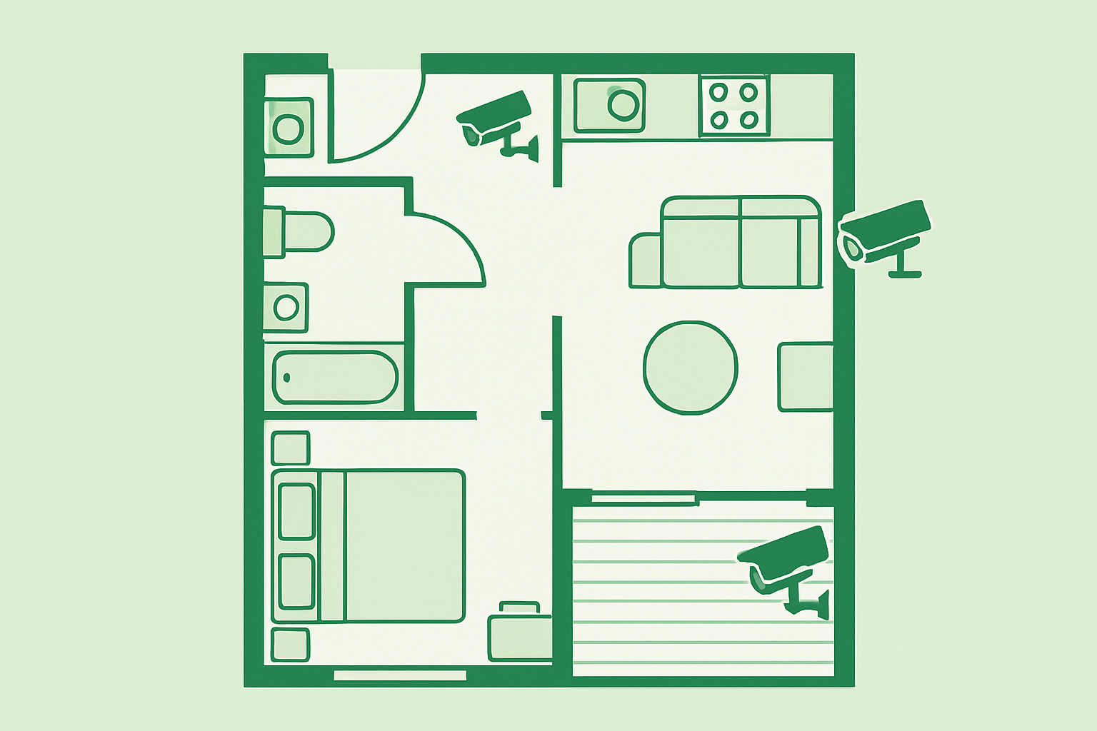 Posicionamento de câmera de segurança no apartamento: sala, corredor e varanda