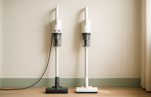 Comparação entre aspirador vertical com fio e sem fio para apartamento