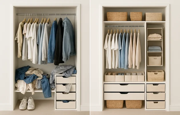 Como organizar guarda-roupa pequeno com dobra vertical e divisórias