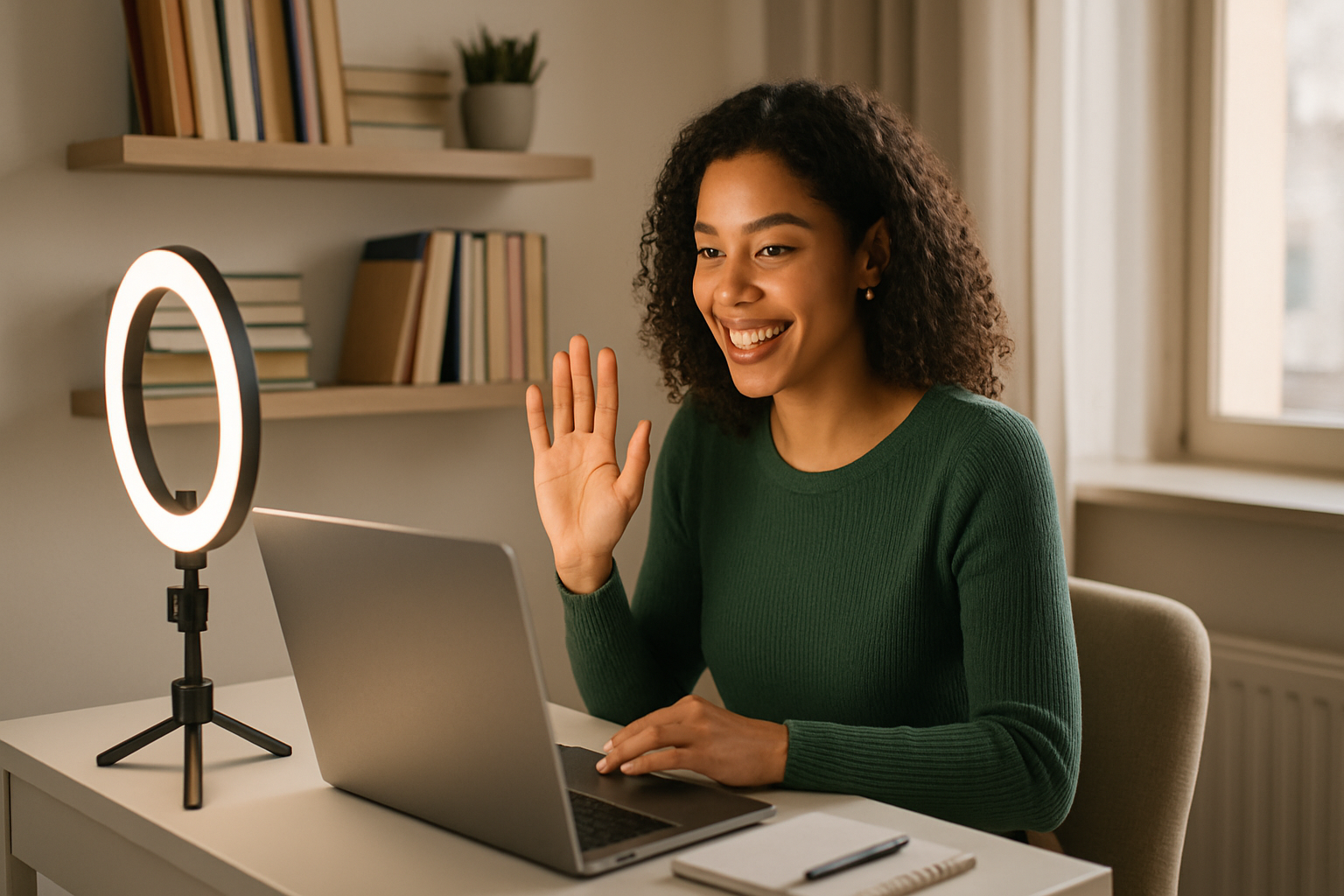 luminaria de mesa LED em home office apartamento pequeno com iluminação branca fria
