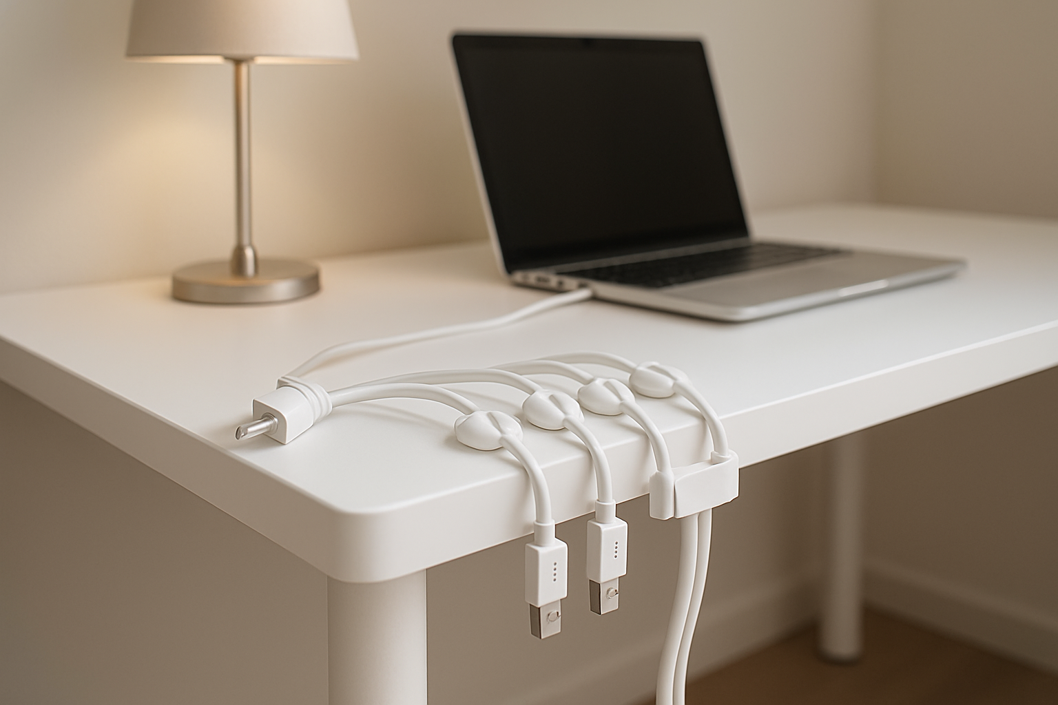 organização de fios e cabos em home office apartamento pequeno com canaleta adesiva
