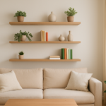 Prateleiras flutuantes em apartamento moderno decorado