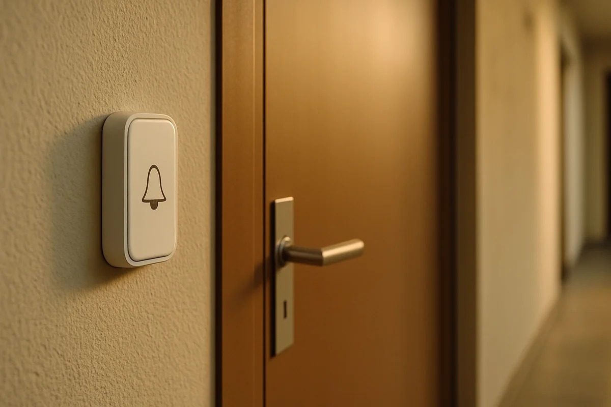 Campainha sem fio instalada na porta de entrada de apartamento brasileiro