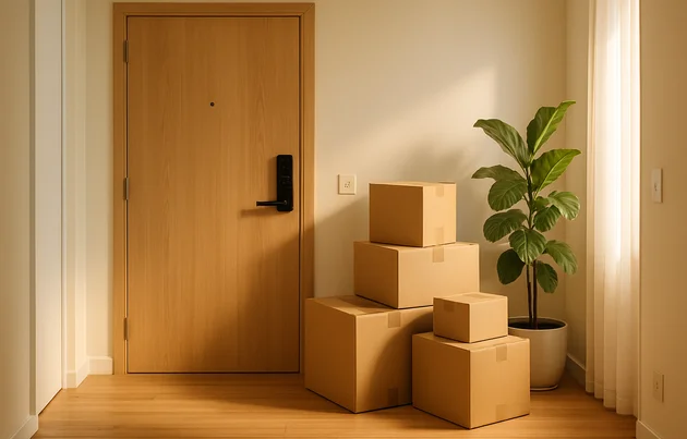 Fechadura digital sendo levada na mudança de apartamento alugado