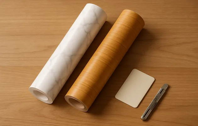 Tipos de papel contact efeito mármore e madeira para móveis