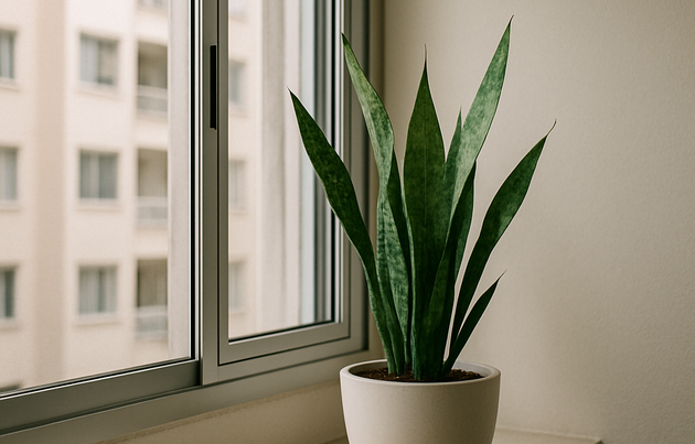 Planta em vaso perto de janela em apartamento brasileiro pequeno