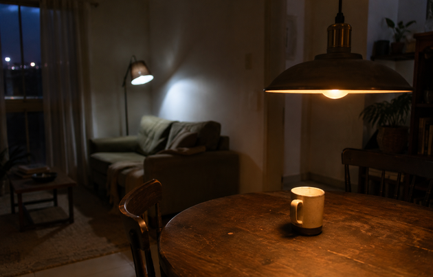 Tapete e iluminação separando sala de estar e sala de jantar