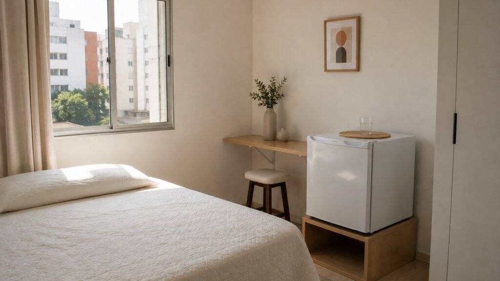 Mini geladeira para quarto em apartamento pequeno